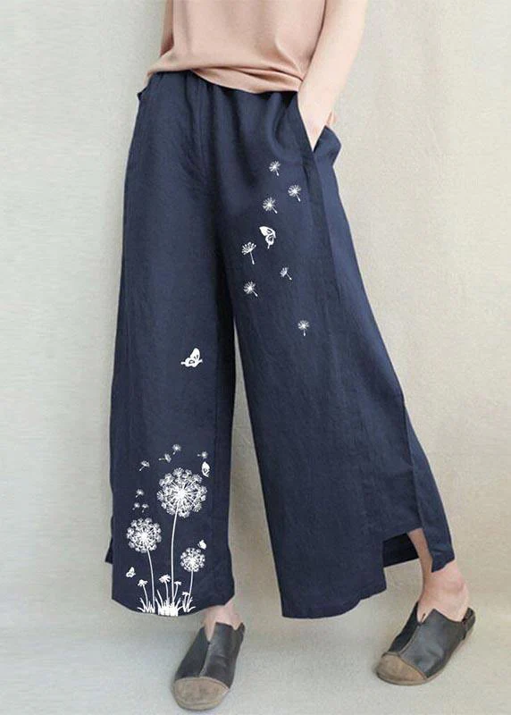 Handmade Khaki Print Dandelion Wide Leg Pants Summer Cotton Linen — image 3