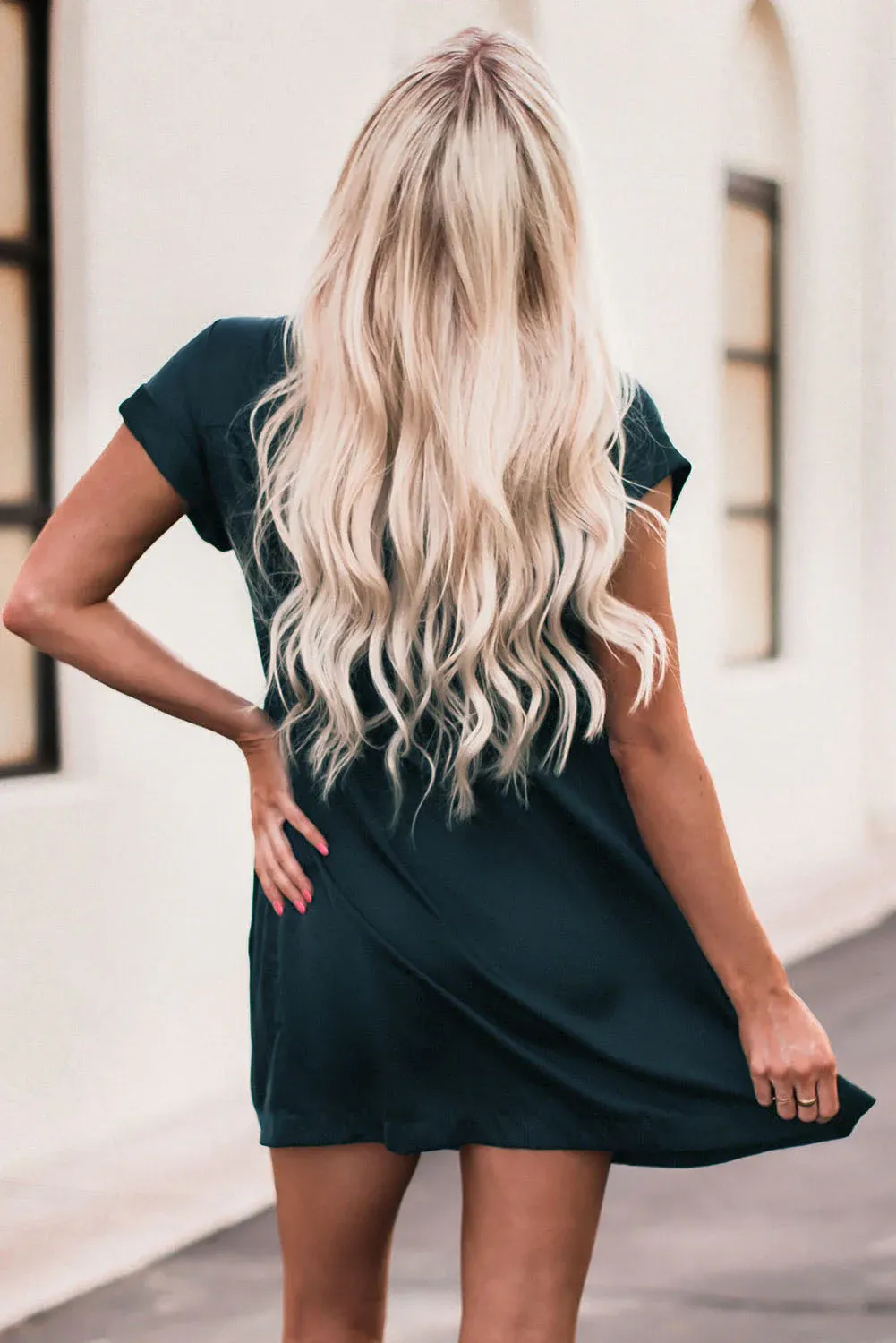 Notched Neck Cuffed Sleeve Mini Dress — image 2