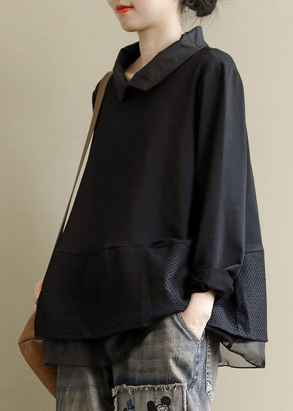 Plus Size Black Tops Lapel Patchwork Clothes Pattern — image 4