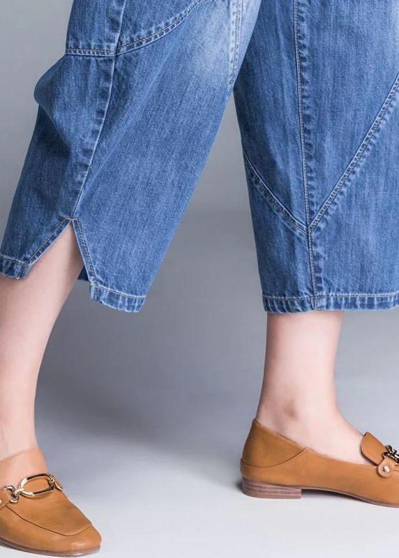 Plus Size Blue Pockets Patchwork lantern Fall Denim Pants — image 2