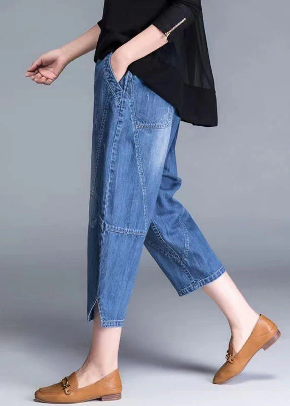 Plus Size Blue Pockets Patchwork lantern Fall Denim Pants — image 3