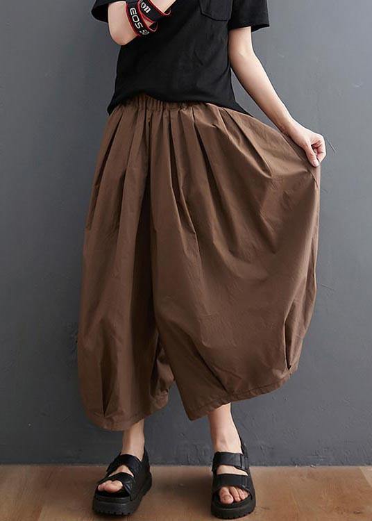 Plus Size Brown Pockets Wide Leg Pants Trousers Summer Cotton Linen — image 4