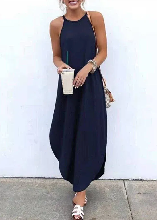 Women Sleeveless Straps High Low Hem Solid Causal Maxi Dress — image 3