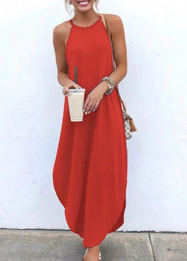 Women Sleeveless Straps High Low Hem Solid Causal Maxi Dress — image 4