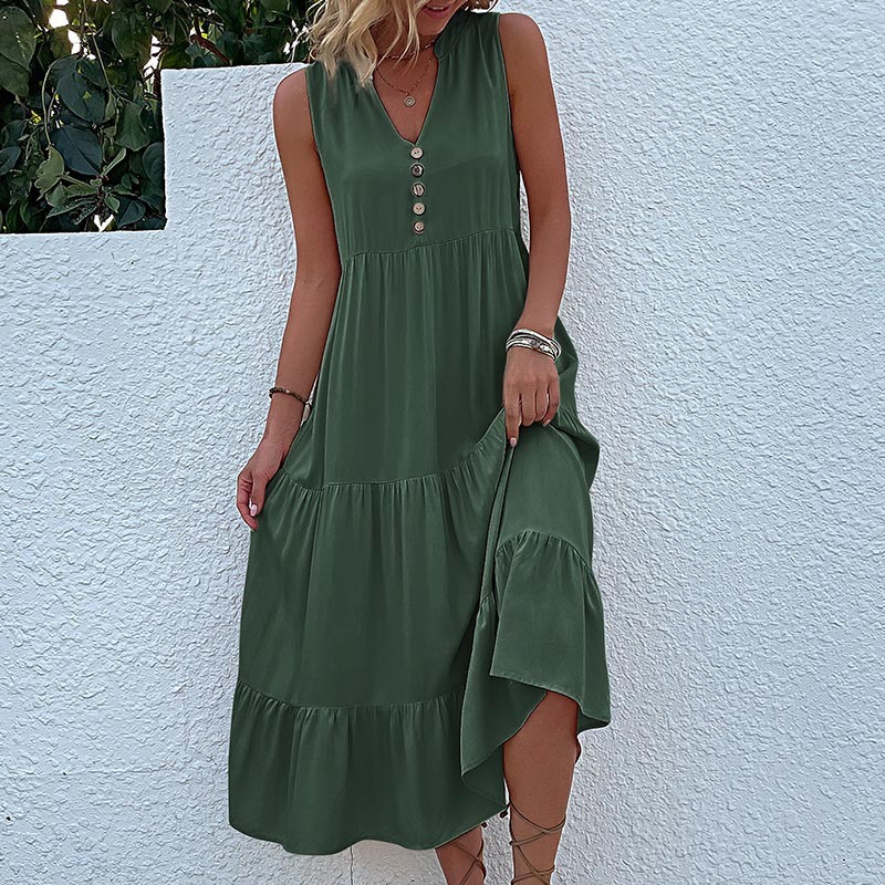 Women's Summer New Solid Color Tank Top Swing Maxi Dress