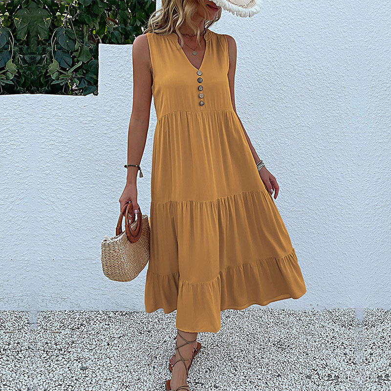 Women's Summer New Solid Color Tank Top Swing Maxi Dress — image 3